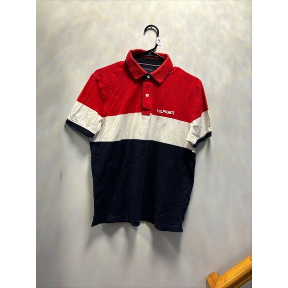 Tommy Hilfiger Mens Red/White/Blue Colorblock Polo Shirt Size M Stretch Cotton S - Picture 4 of 12